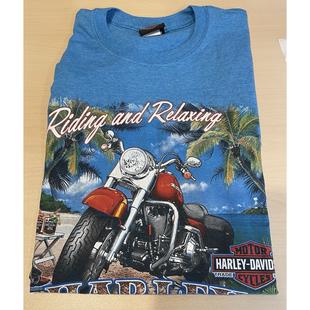 Harley Davidson Men's T Shirt‎ Grand Turk Short Sleeve Cotton Blue Size Med